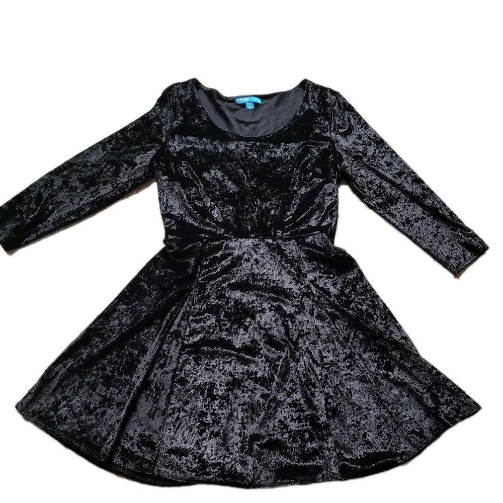 Nanette Lepore LAMOUR Black Crushed Velvet Mini Skater Dress Large‎ Whimsigoth